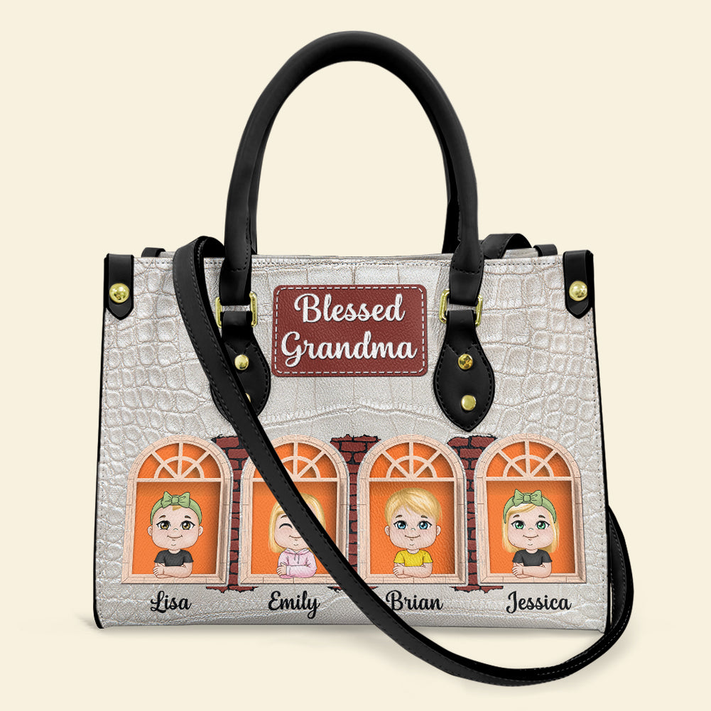 Personalized Grandma Leather Bag, Gift For Grandma - GoDuckee
