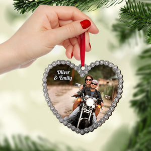 Custom Motorcycle Photo Ornament, Gift For Couple, Christmas Gift, Couple Ornament - Ornament - GoDuckee