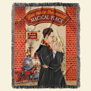 You Make The World Magical Place, Personalized Woven Blanket, Kissing Couple Gifts 05HUDT200923TM - Blanket - GoDuckee