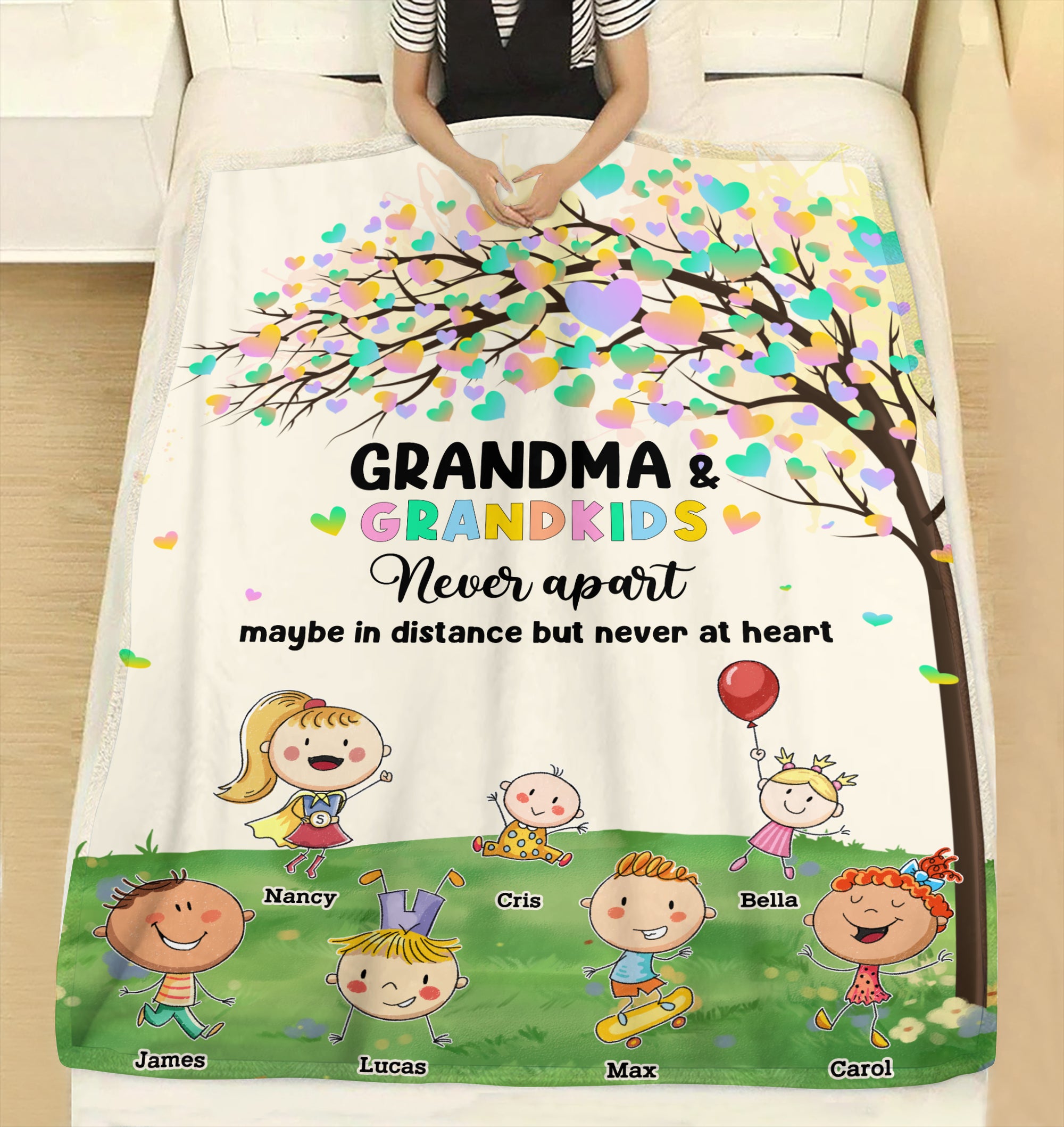 Grandma & Grandkids Never Apart Maybe In Distance But Never At Heart, Personalized Blanket, Gifts For Grandma - Blanket - GoDuckee