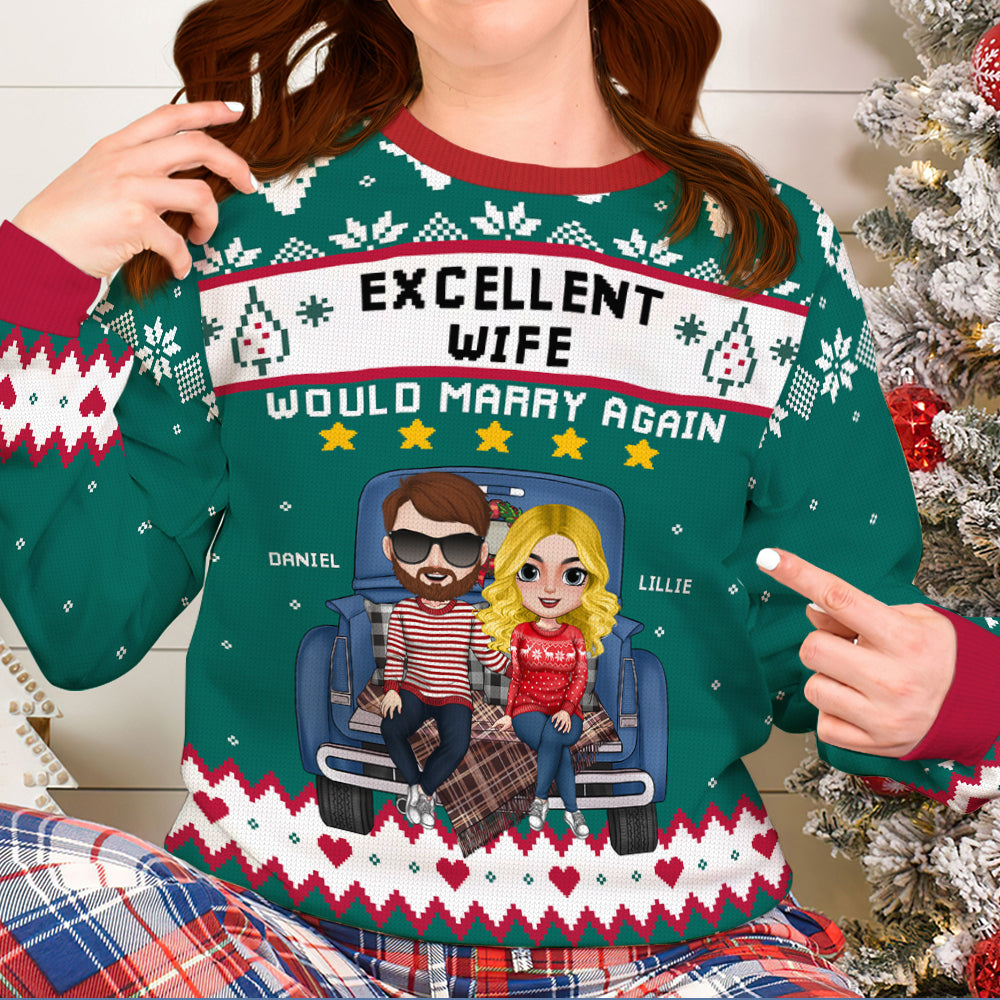 Excellent Husband/ Wife - Would Marry Again, Personalized Knitted Ugly Sweater, Gifts For Couple - AOP Products - GoDuckee