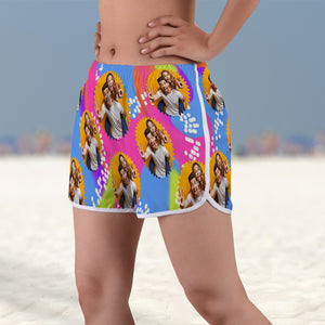 Pattern Photo Couple, Personalized Couple Beach Shorts, Gift For Couple - Beach Shorts - GoDuckee