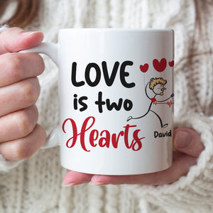 Love Is Two Hearts, Personalized Couple Mug Set - Gift For Couple - Coffee Mug - GoDuckee
