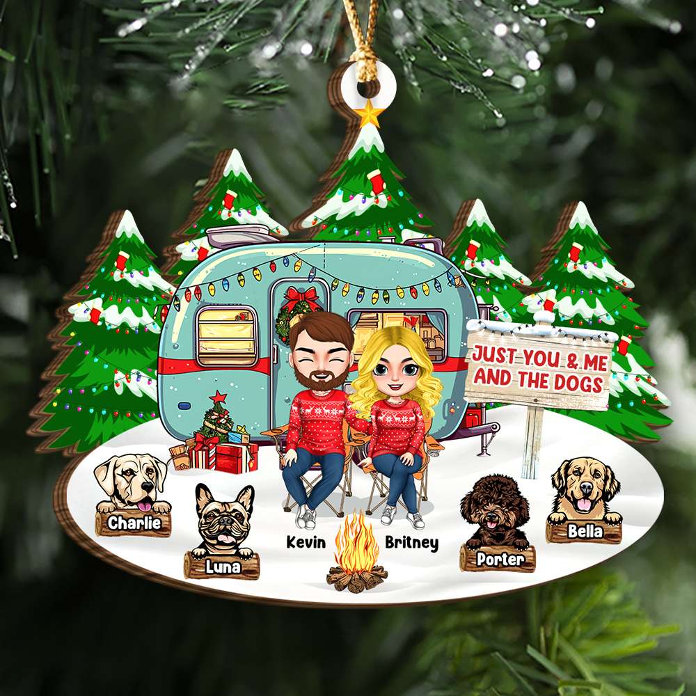 Just You & Me And The Dogs, Personalized Wood Ornament, Gifts For Pet Lovers - Ornament - GoDuckee