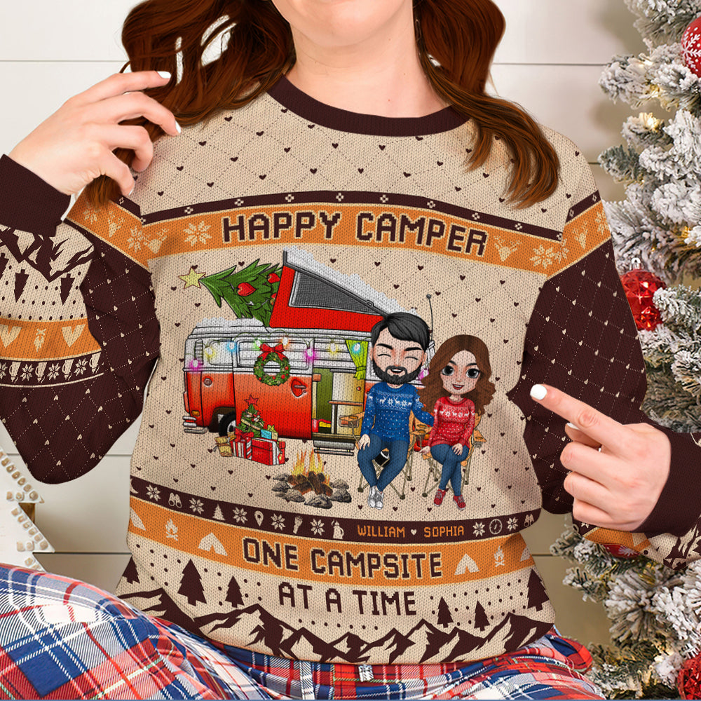 One Campsite At A Time, Personalized Ugly Sweater, Christmas Gift For Couple - AOP Products - GoDuckee