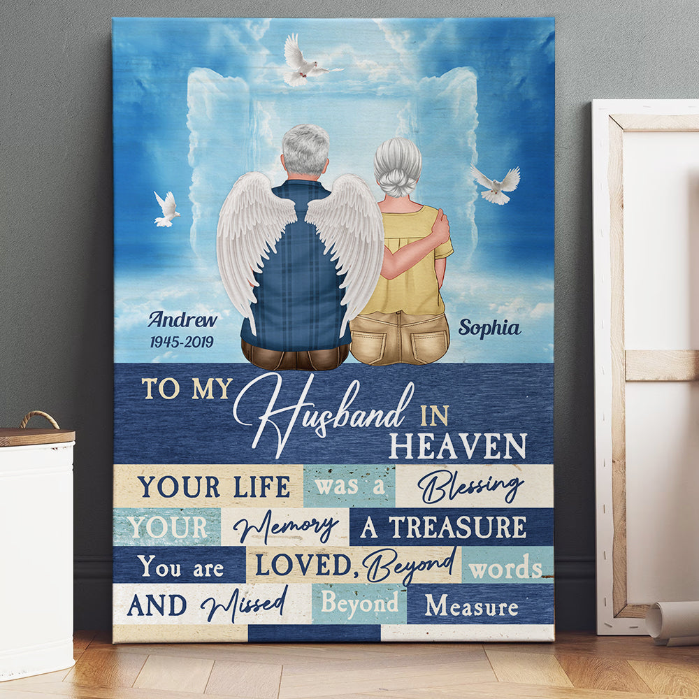 To My Husband In Heaven, Universary Personalized Heaven Couple Canvas Poster 03BHDT231222TM - Poster & Canvas - GoDuckee