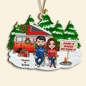 Home Is Where We Park It, Personalized Wood Ornament, Gifts For Couple - Ornament - GoDuckee