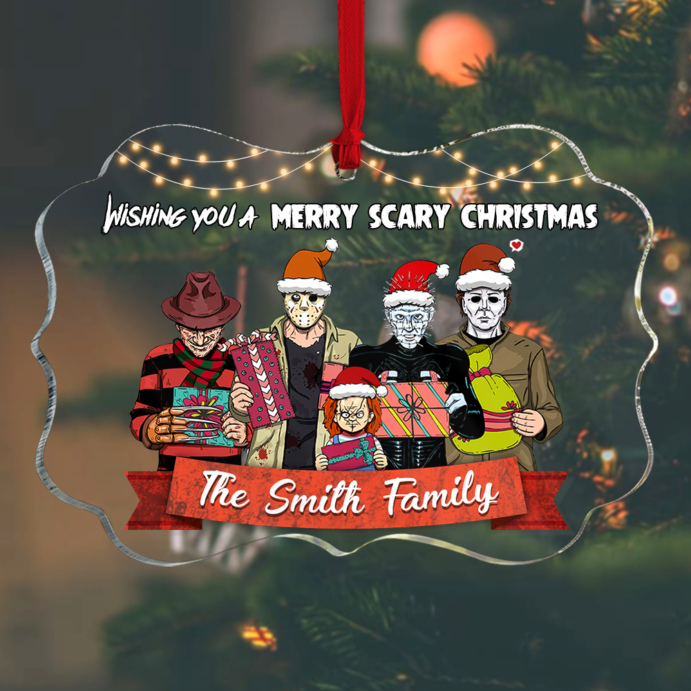 Wishing You A Merry Scary Christmas-Medallion Acrylic Ornament- Gift For Family-Christmas Ornament PW-MALGDK- 05huhi041122 - Ornament - GoDuckee