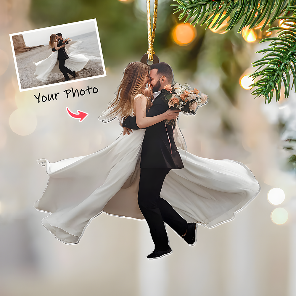 Custom Photo Gifts For Couple, Upload Wedding Photo Christmas Ornament 19pgxx290824 - Ornament - GoDuckee