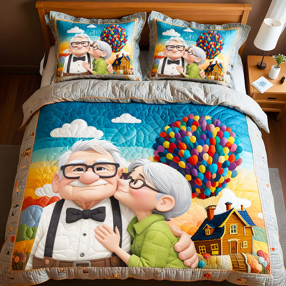 Romantic Old Couple Quilt Bedding Set Special Line 02QHMH040225 - Blanket - GoDuckee
