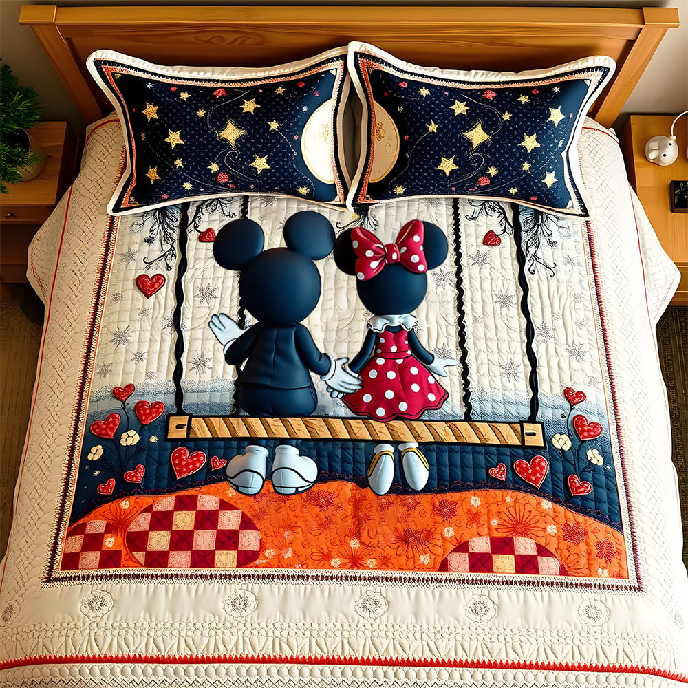 Gifts For Couple Quilt Bed Set, Cute Cartoon Couple Under Romantic Moon Light 03qhmh230125 - Blanket - GoDuckee
