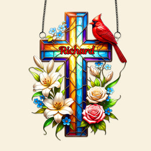 Cardinal Cross Memorial Suncatcher Ornament Personalized Gifts For Heaven 04OHMG030925 - Ornament - GoDuckee