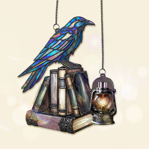 Raven on Books Gothic Suncatcher Ornament - Personalized Gifts For Book Lover 01PGMG150825 - Ornament - GoDuckee