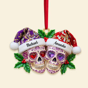 Personalized Gifts For Christmas, Christmas Dia de Los Muertos Skull Couple Acrylic Ornament 01pamg090925 - Ornament - GoDuckee