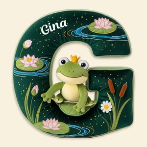 Adorable Frog Initial Pillow - Personalized Gift For Frog Lovers 02PGMG041225 - Pillow - GoDuckee