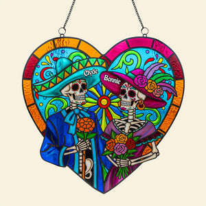Colorful Skull Couple Suncatcher - Personalized Gifts For Couple 03pata090825 - Ornament - GoDuckee