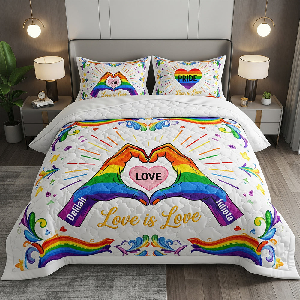 Love Is Love Quilt Bed Set Special Line - Personalized Gift For LGBT+ Pride 01OHDT310525 - Blanket - GoDuckee
