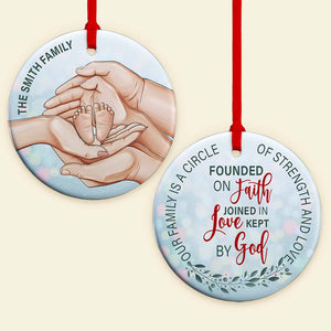 Our Family Is A Circle Of Strength And Love Founded Om Faith-Personalized Ceramic Circle Ornament-Gift For Family- Family Ornament - Ornament - GoDuckee