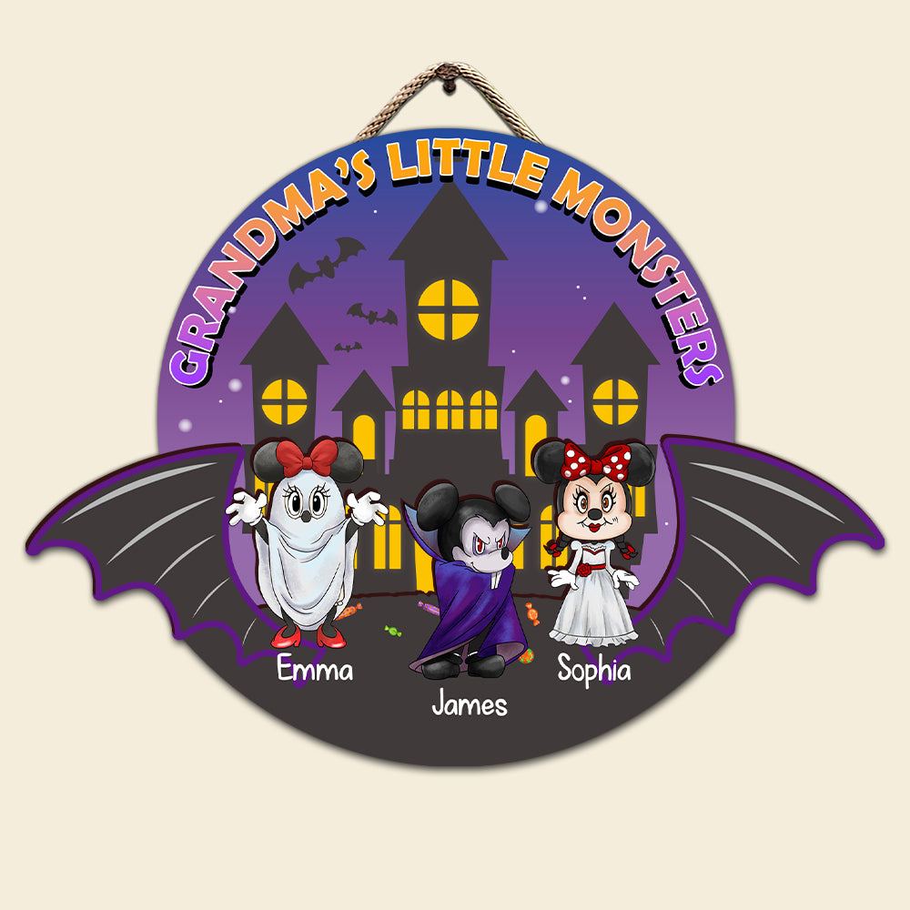 grandma's little monsters Personalized Gifts For Grandma Wood Sign Halloween Little Monster Kid