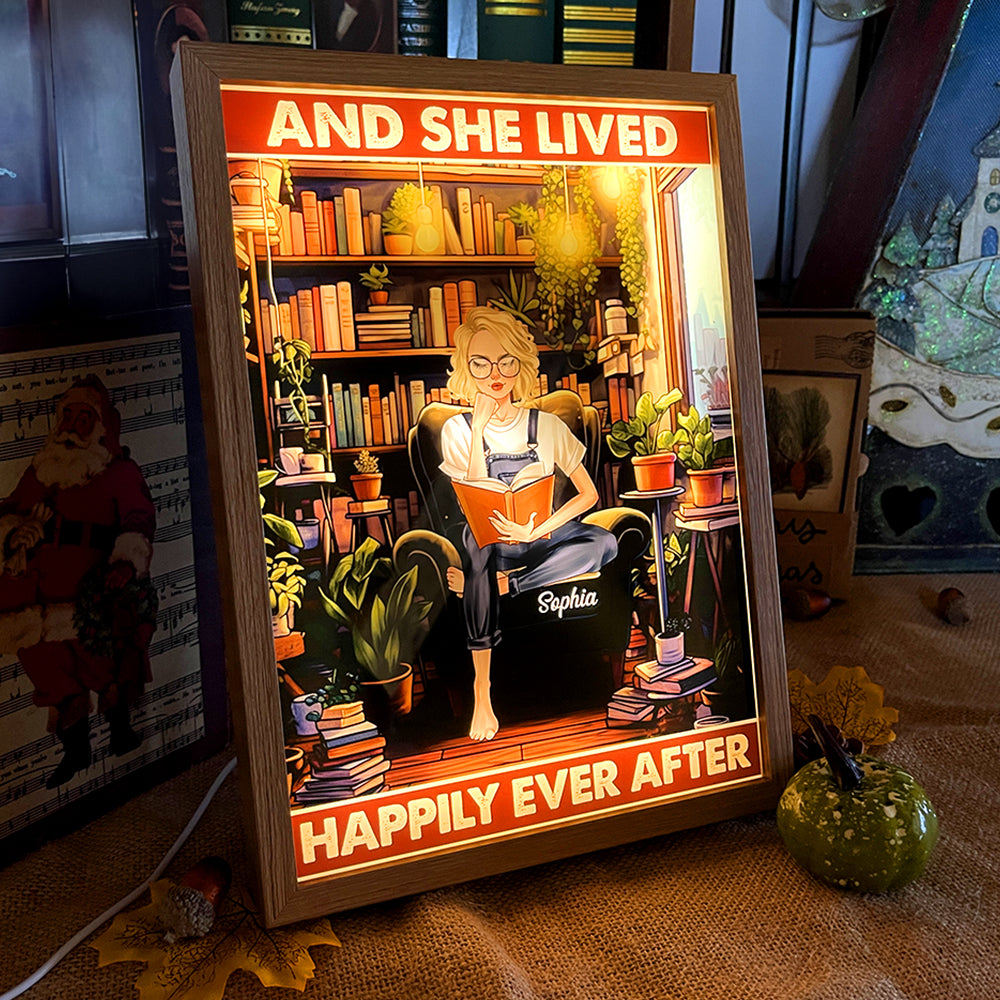 And She Lived Happily Ever After, Personalized Light Picture Frame, Gift For Book Lover - Poster & Canvas - GoDuckee