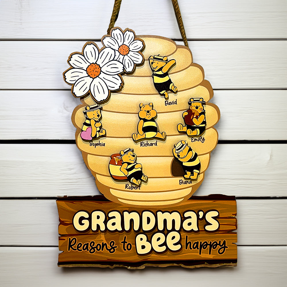 Personalized Gifts For Grandma Wood Sign Grandma's Reasons To Bee Happy 05htqn060224 - Wood Signs - GoDuckee