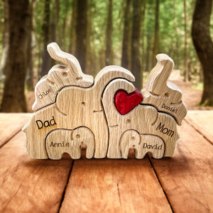 Personalized Elephant Family Wooden Art Puzzle, Gift For Family - Wood Sign - GoDuckee