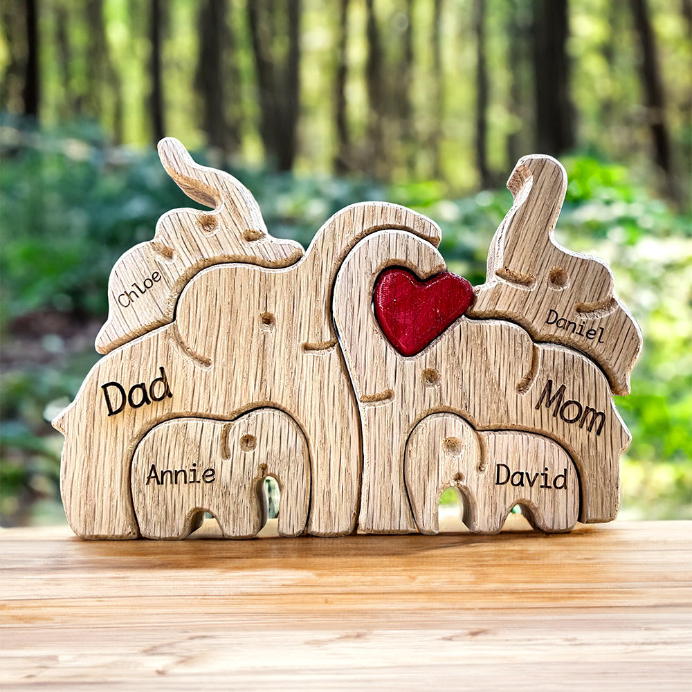 Personalized Elephant Family Wooden Art Puzzle,TT, Gift For Family - Wood Sign - GoDuckee