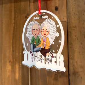 Old Couple Together Since, Personalized Acrylic Ornament, Couple Heart Fingerprint Ornament - Ornament - GoDuckee