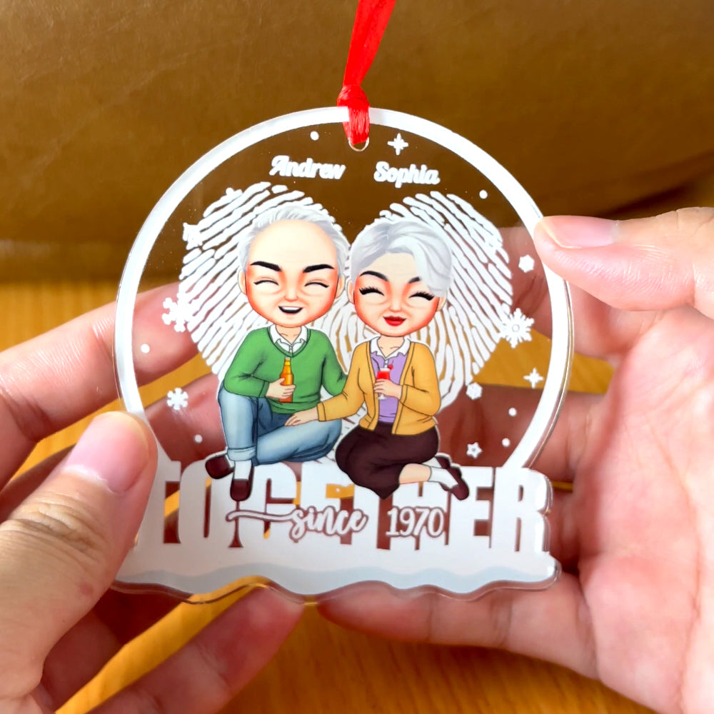 Old Couple Together Since, Personalized Acrylic Ornament, Couple Heart Fingerprint Ornament - Ornament - GoDuckee