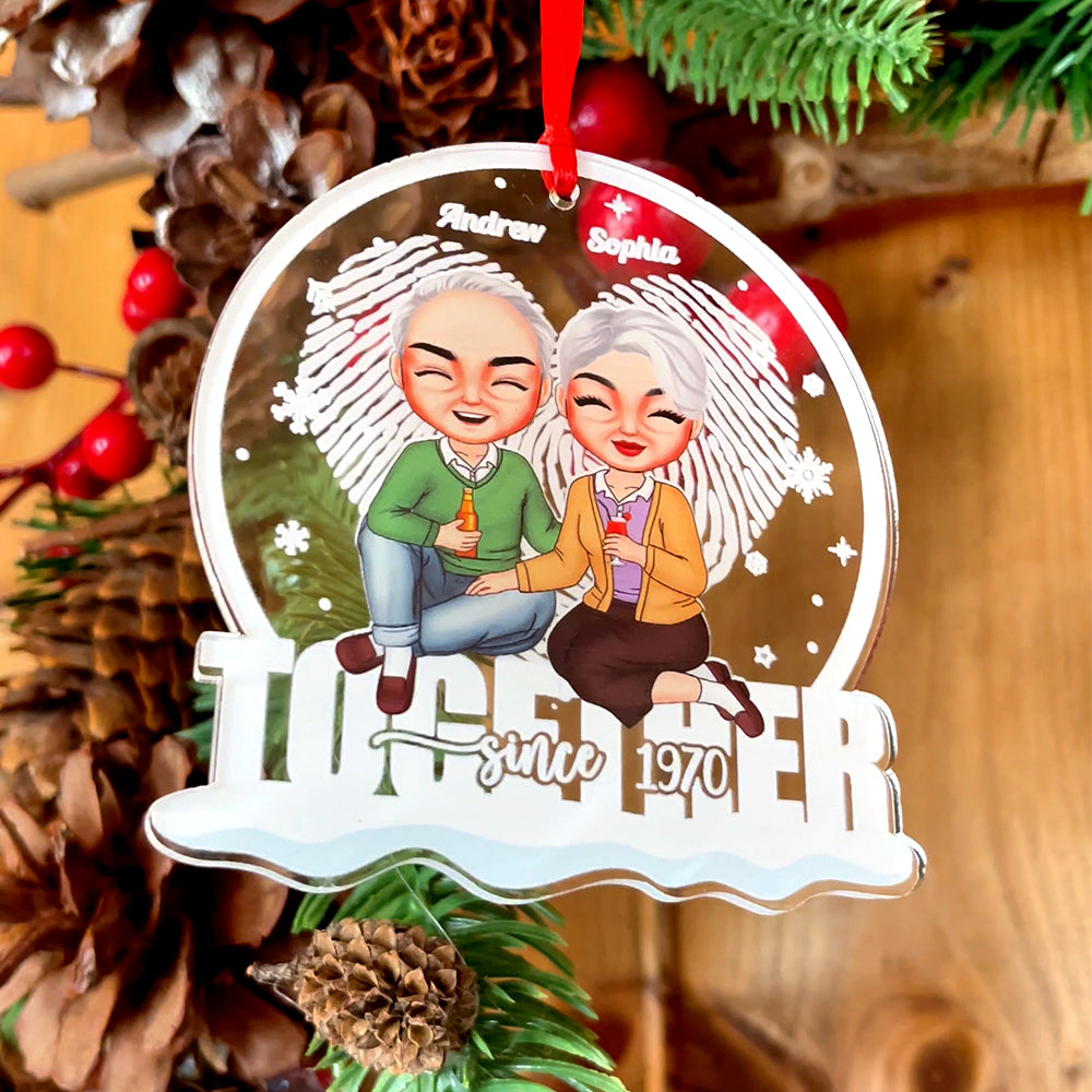 Old Couple Together Since, Personalized Acrylic Ornament, Couple Heart Fingerprint Ornament - Ornament - GoDuckee