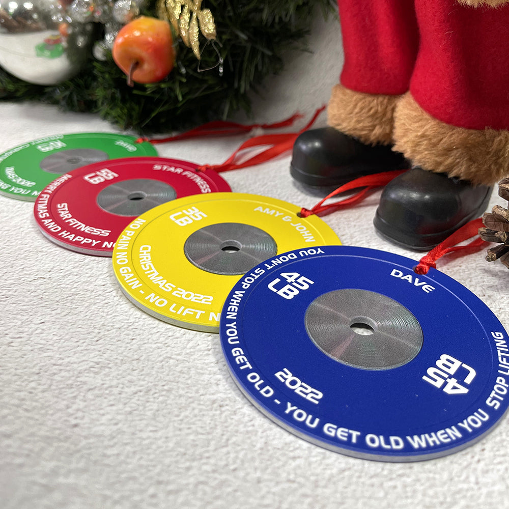 Merry Fitmas - Personalized Aluminium Weight Plates Ornament, Gift For Gymers, Weightlifters - Ornament - GoDuckee