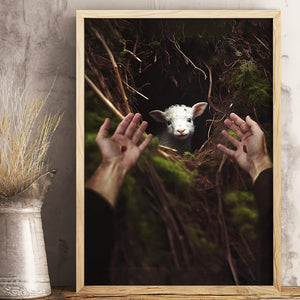 Jesus Reaching For His Lost Lamb Canvas Print, Christmas Decor, Christian Wall Art - Poster & Canvas - GoDuckee