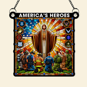 Gifts For First Responders Suncatcher Ornament, One Nation Under God 01QHQN290824 - Ornament - GoDuckee