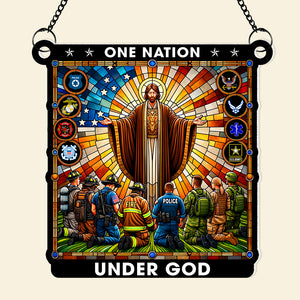 Gifts For First Responders Suncatcher Ornament, One Nation Under God 01QHQN290824 - Ornament - GoDuckee