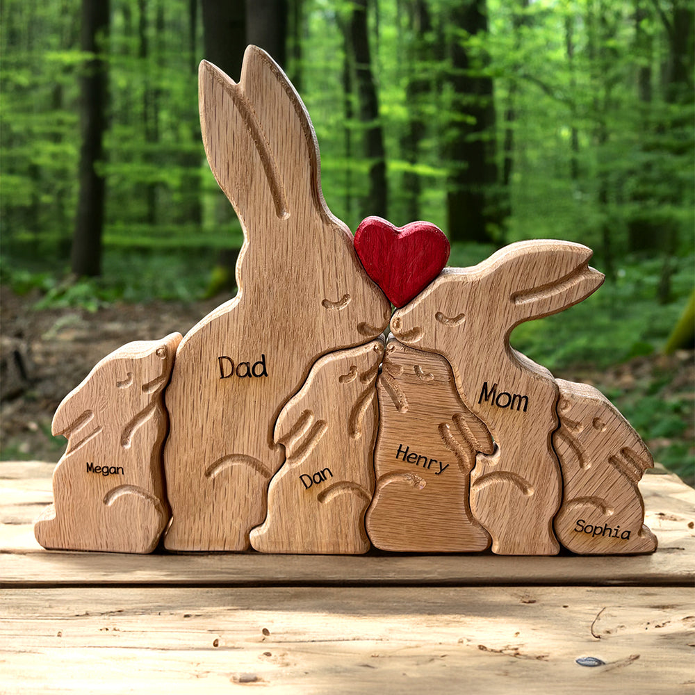 Personalized Rabbit Family Figurines, Fathers Day Gift Wooden Cuddling  Animal Family Puzzle, Happy Easter Bunny Kids Gift Rabbit Toy 