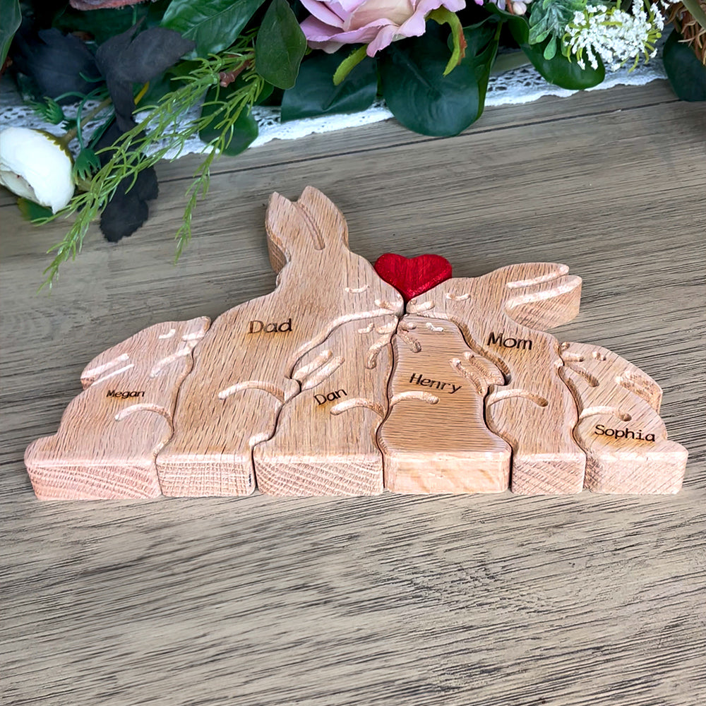Personalized Rabbit Family Figurines, Fathers Day Gift Wooden Cuddling  Animal Family Puzzle, Happy Easter Bunny Kids Gift Rabbit Toy 