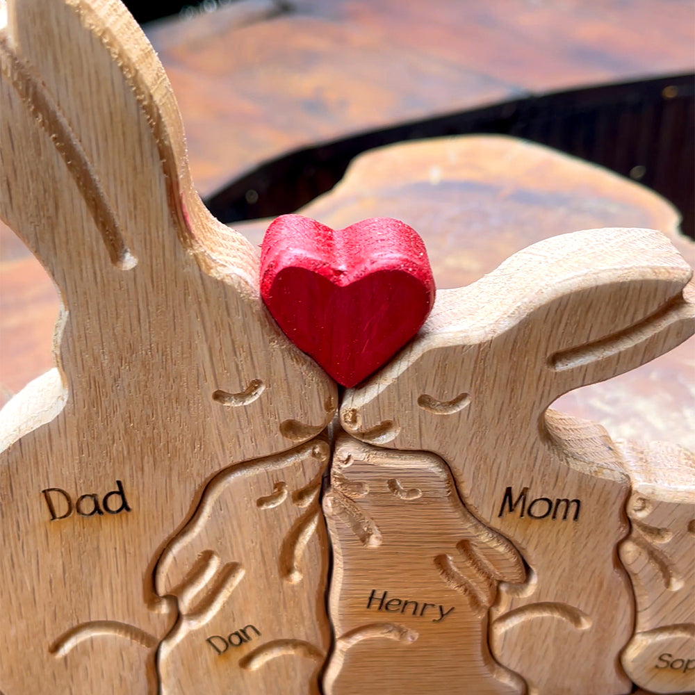 Personalized Rabbit Family Figurines, Fathers Day Gift Wooden Cuddling  Animal Family Puzzle, Happy Easter Bunny Kids Gift Rabbit Toy 