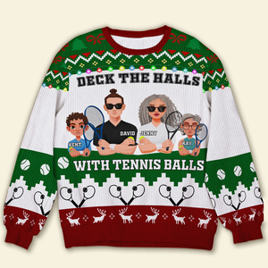 Personalized Gifts For Family Love Tennis, Christmas Ugly Sweater 03TOLU241024PA - AOP Products - GoDuckee