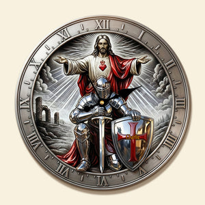 Kneel Templar Knight Jesus Wall Clock, Personalized Gifts For Christians 02qhta190126 - Hanging Wall Clock - GoDuckee