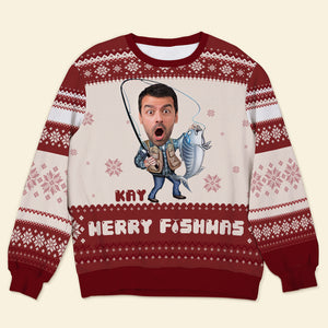 Custom Photo Gifts For Fishing Lover Christmas Ugly Sweater 03TOLU091024 - Ugly Christmas Sweater - GoDuckee