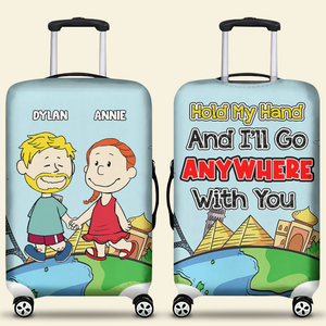 Personalized Gifts For Couple Luggage Cover Holding Hand Cartoon Couple 02XQLU261224HH - Luggage Covers - GoDuckee