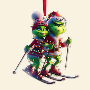 Personalized Gifts For Couples, Green Monsters Skiing Acrylic Ornament 01OHLU221124 - Ornament - GoDuckee