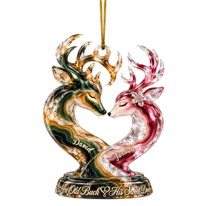 Old Buck And his Sweet Doe Marble Effect Ornament, Personalized Gifts For Couple 06QHLU141026 - Ornament - GoDuckee