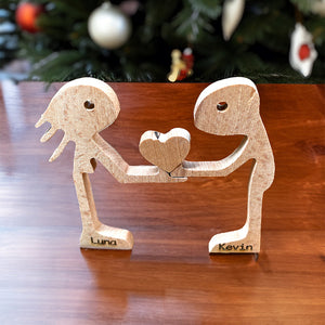 Personalized Couple Heart Wood Puzzle, Birthday Gift, Christmas Gift For Couples - Wood Sign - GoDuckee