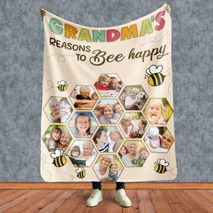 Grandma Reasons To Bee Happy, Personalized Blanket, Gifts For Grandparents - Blanket - GoDuckee