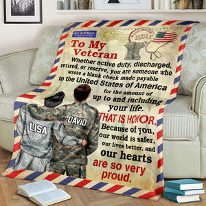 Personalized Military Couple Blanket - Because Of You Our World Is Safer Our Lives Better - Stamp Postage - Blanket - GoDuckee
