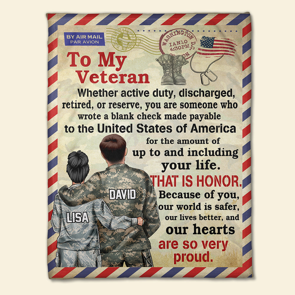 Personalized Military Couple Blanket - Because Of You Our World Is Safer Our Lives Better - Stamp Postage - Blanket - GoDuckee