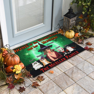 Personalized Witch & Cat Breeds Doormat - Home Of The Wicked Witch And Her Monsters - Doormat - GoDuckee