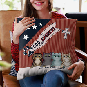 Personalized Cat Lover Pillow - God bless Americat - Independence Day - Custom Cat Breeding - Pillow - GoDuckee