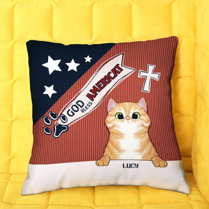 Personalized Cat Lover Pillow - God bless Americat - Independence Day - Custom Cat Breeding - Pillow - GoDuckee